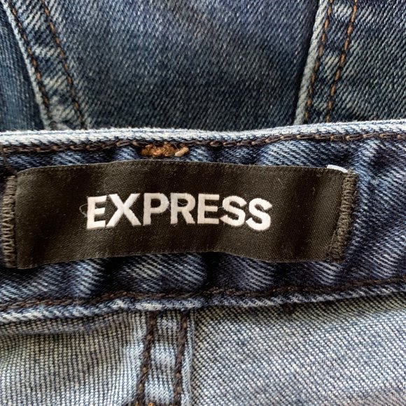 EXPRESS Original Relaxed Low Rise Shortie Frayed Hem Blue Denim Jean Shorts Sz 0 - Picture 3 of 8